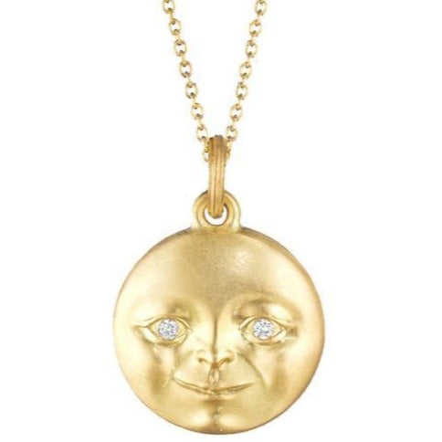 Moonface Pendant - 18k Gold + Diamonds