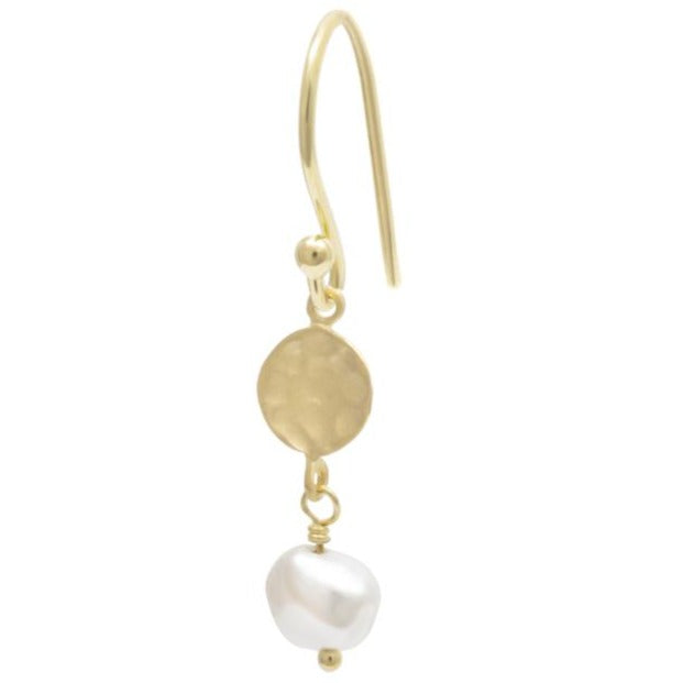 Hammered Disc with Nugget Pearl Drop - 18k Gold + Pearl