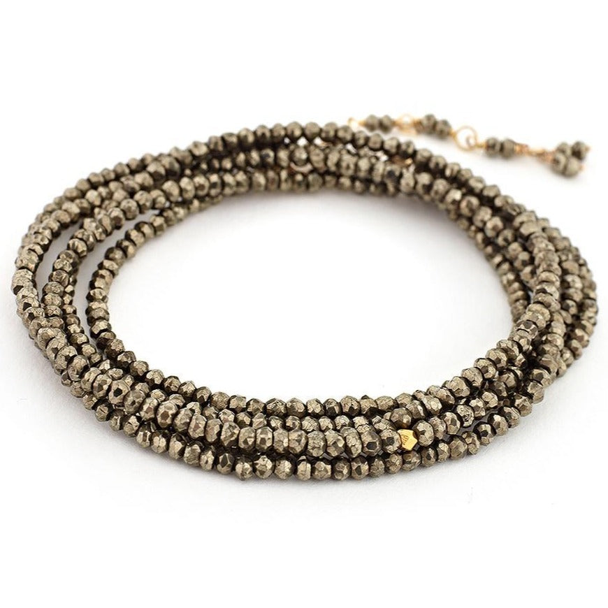 Pyrite Wrap Bracelet-Necklace - 18k Gold + Pyrite