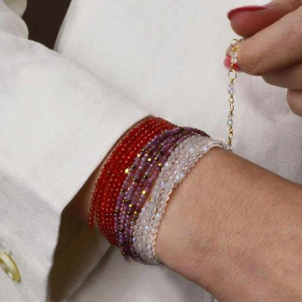 Red Carnelian Wrap Bracelet-Necklace - 18k Gold + Red Carnelian