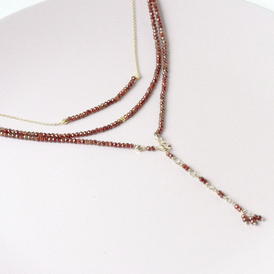 Red Garnet Wrap Bracelet-Necklace - 18k Gold + Red Garnet