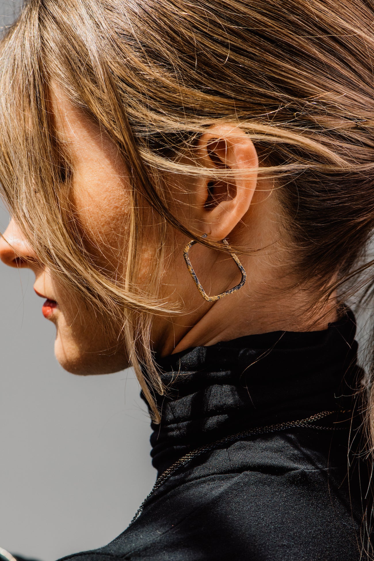 Slice Square Hoops - 22k/18k Gold + Oxidized Silver