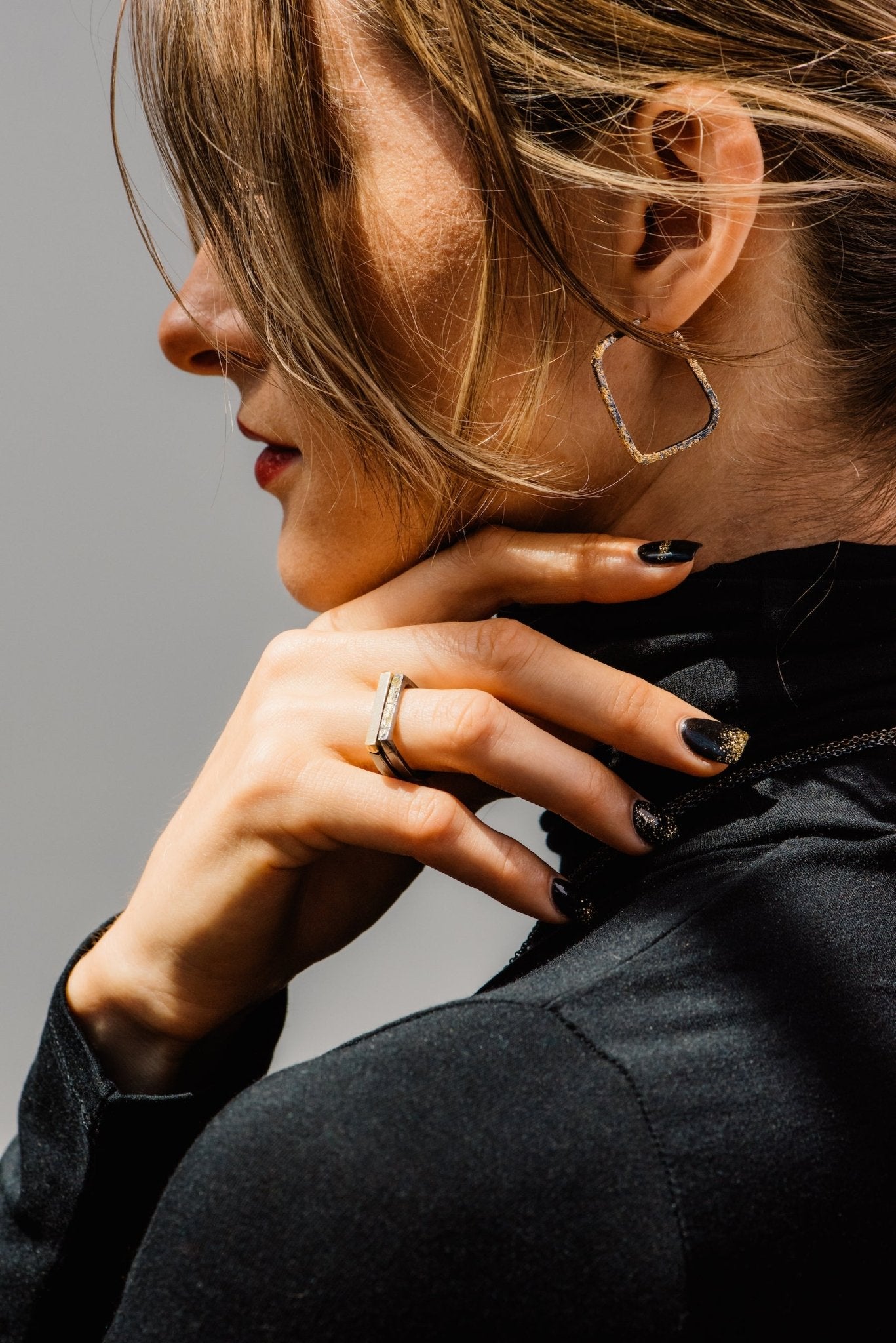 Slice Square Hoops - 22k/18k Gold + Oxidized Silver - KMJ Kate Maller Jewelry Jewelry - Earrings