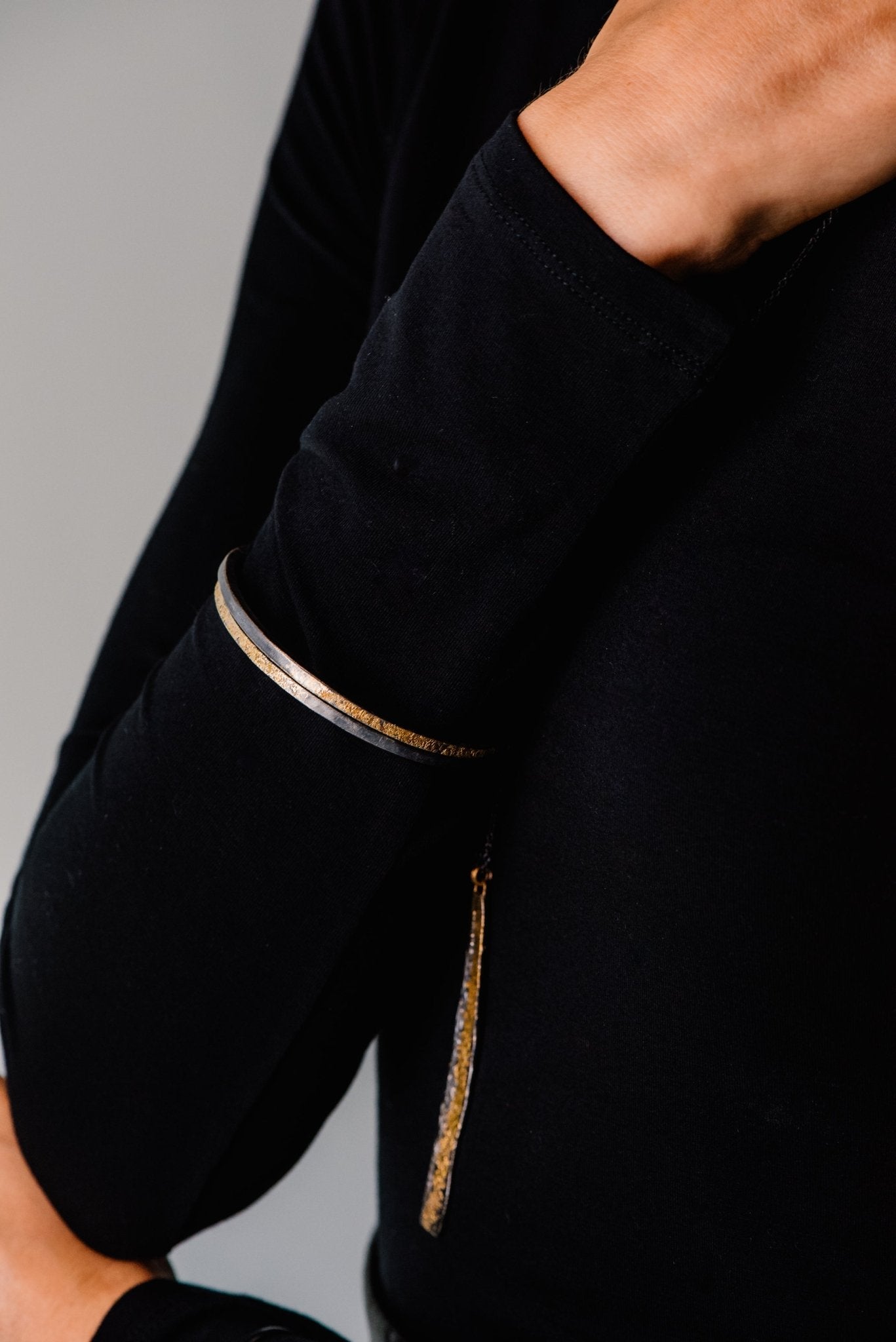 Slice Bangle - 22k Gold + Oxidized Silver - KMJ Kate Maller Jewelry Jewelry - Bracelets