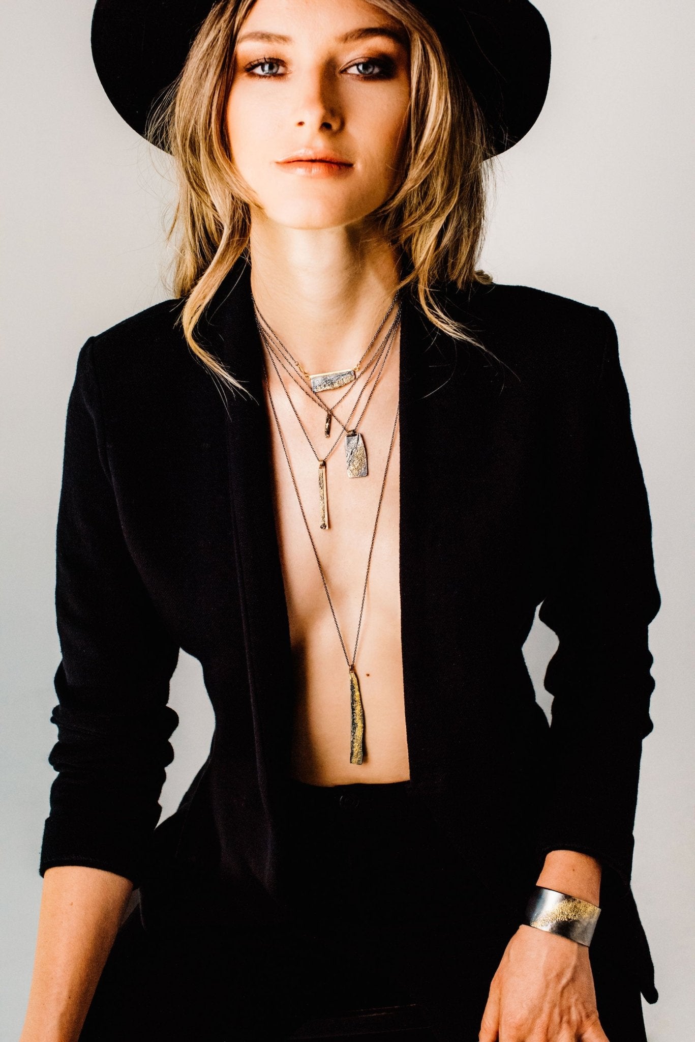 Strata Necklace - 22k/18k Gold, Oxidized Silver + Reclaimed Diamonds - KMJ Kate Maller Jewelry Jewelry - Necklaces