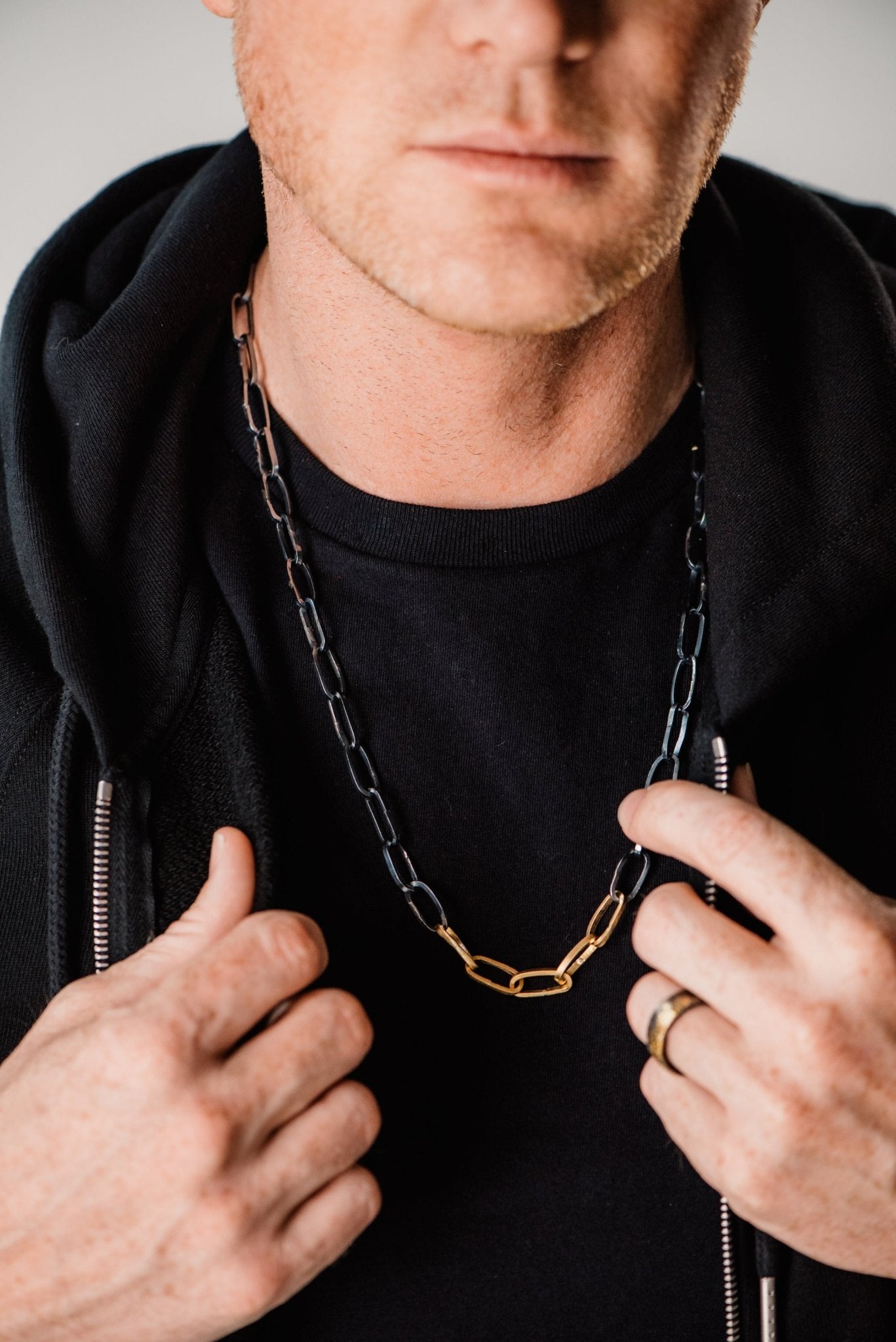 Heavyweight Black + Gold Chain Necklace - 22k/18k gold, Oxidized Silver - KMJ Kate Maller Jewelry Jewelry - Mens