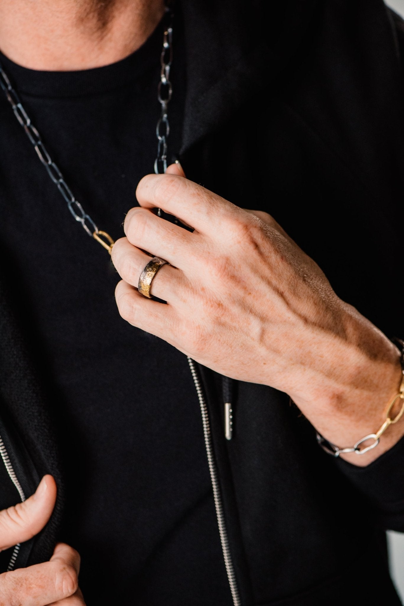 Dusted Slice Ring - 22k Gold, Oxidized Argentium Silver - KMJ Kate Maller Jewelry Jewelry - Mens