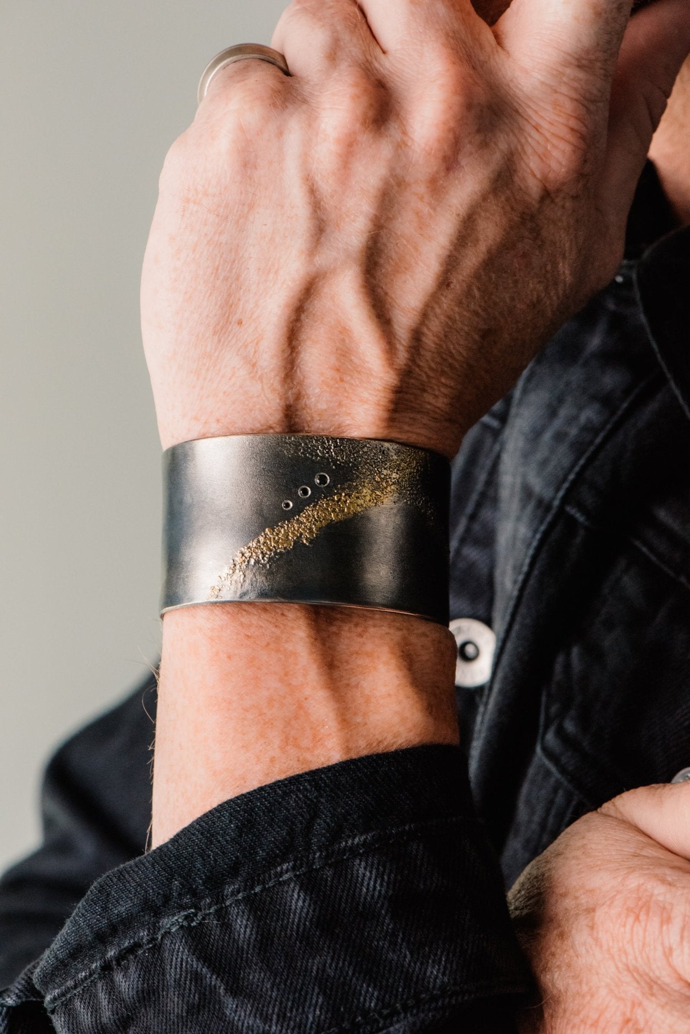 Silver + Gold Slice Cuff - 22k Gold, Oxidized Silver + Black Diamonds - KMJ Kate Maller Jewelry Jewelry - Mens