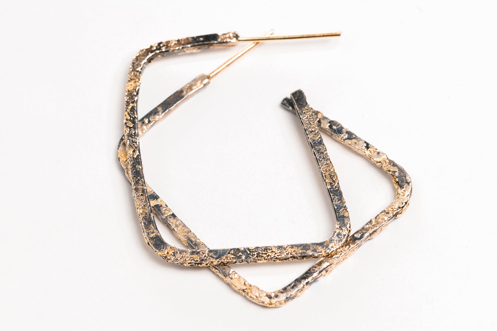 Slice Square Hoops - 22k/18k Gold + Oxidized Silver