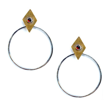 Rift Earrings - Sterling Silver, Brass + Garnet
