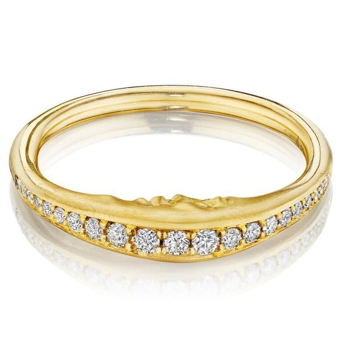 Diamond Pavé Crescent Moonface Ring - 18k Gold + Diamond