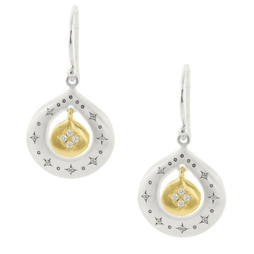 Round Shooting Star Earrings - 18k Gold, Sterling Silver + Diamonds