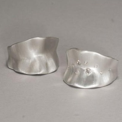 Ruffled Leaf Ring in Silver + Diamonds