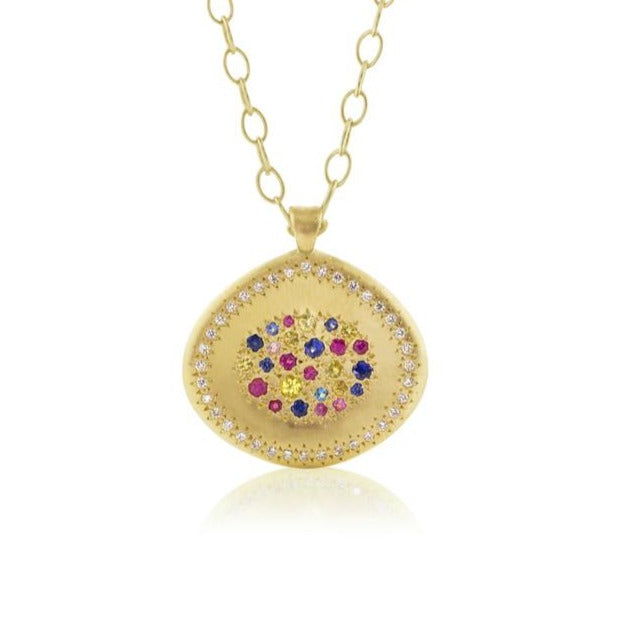 Multi Sapphire Pendant - Multi Colored Sapphires, Diamonds + 18k Gold