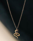 Serpent Necklace - 14k Gold, Sterling Silver + Black Spinel