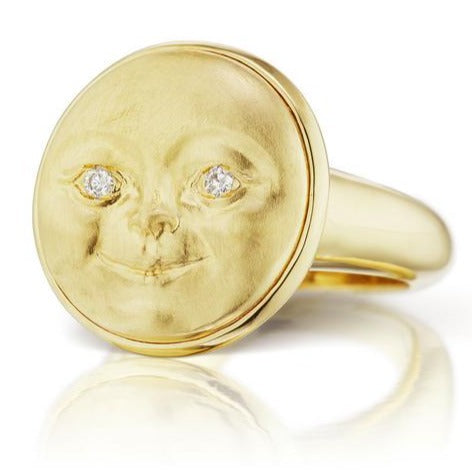 Small Moonface Ring - 18k Gold + Diamonds