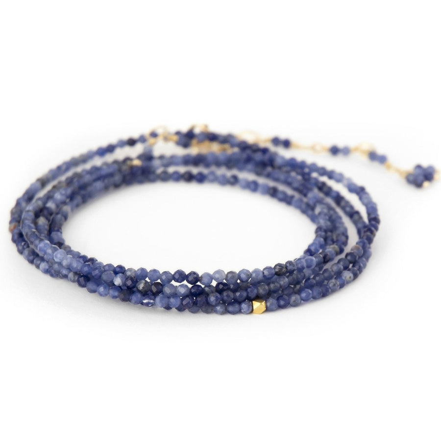 Sodalite Wrap Bracelet-Necklace - 18k Gold + Sodalite