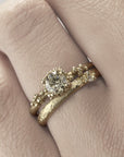 Solitaire Champagne Diamond Ring with Granules - 14k Gold + Champagne Diamonds