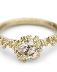 Solitaire Champagne Diamond Ring with Granules - 14k Gold + Champagne Diamonds