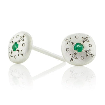 Silver Lights Charm Studs - Emerald + Sterling Silver
