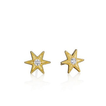 Tiny Six Point Star Studs - 18k Gold + Diamonds