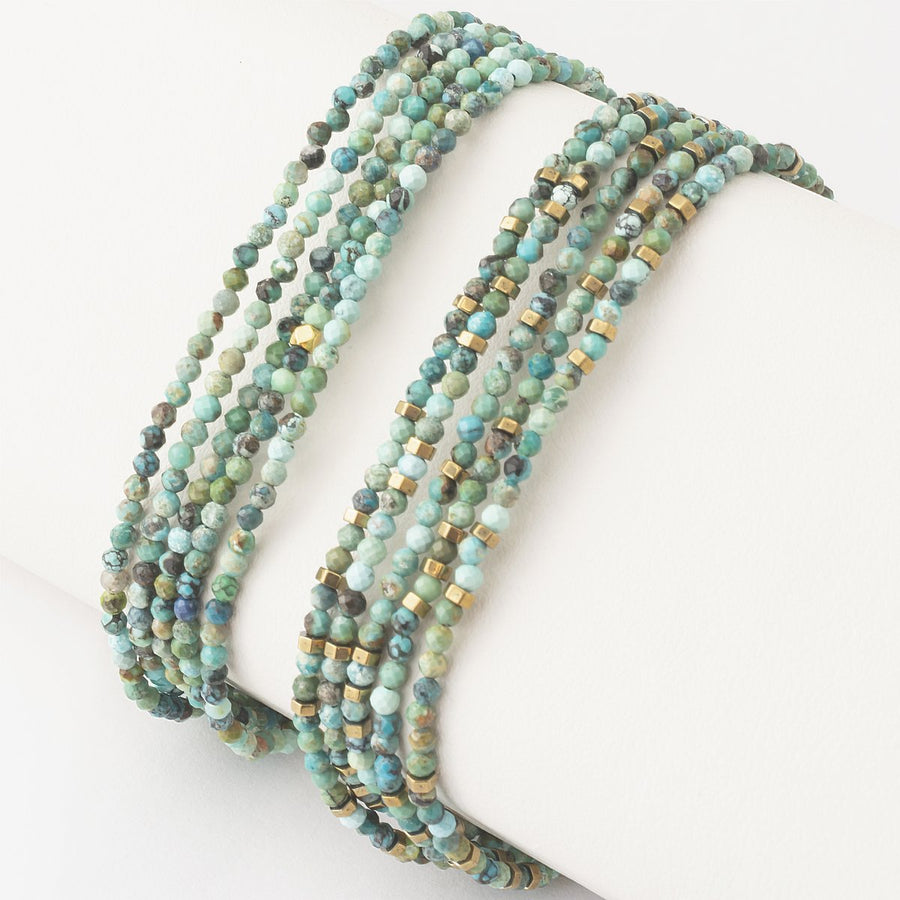 Turquoise Wrap Bracelet-Necklace - 18k Gold + Turquoise