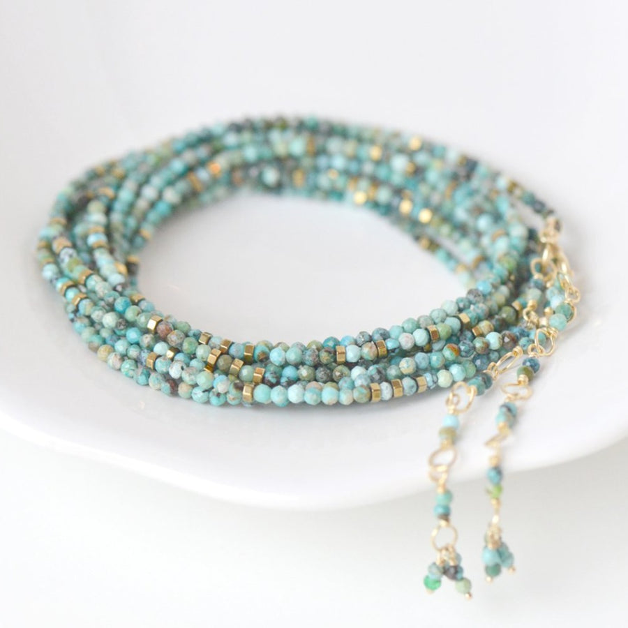 Confetti Turquoise Wrap Bracelet-Necklace - 18k Gold + Turquoise